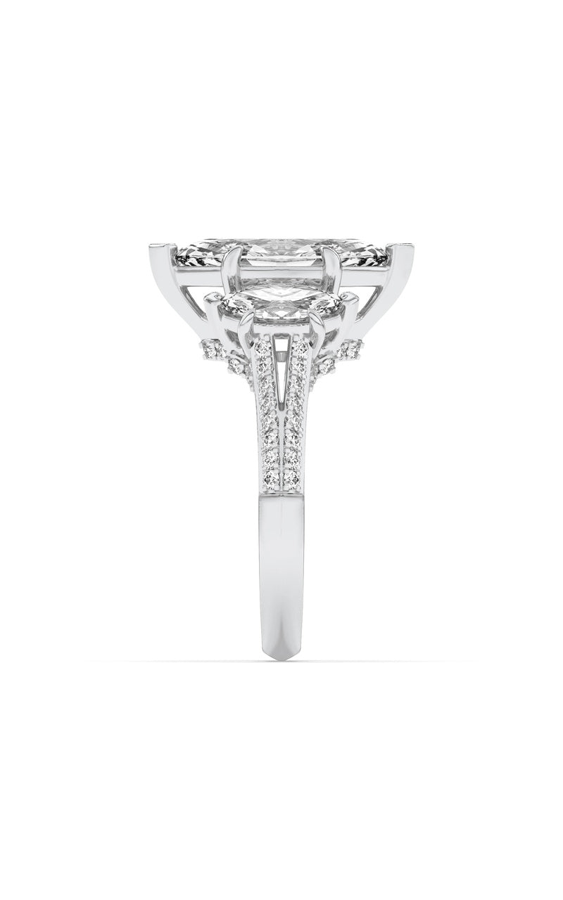 4Cttw Marquise Shaped Lab Grown Diamond (G/VS) Three Stone Accented Engagement Ring in 14K Gold