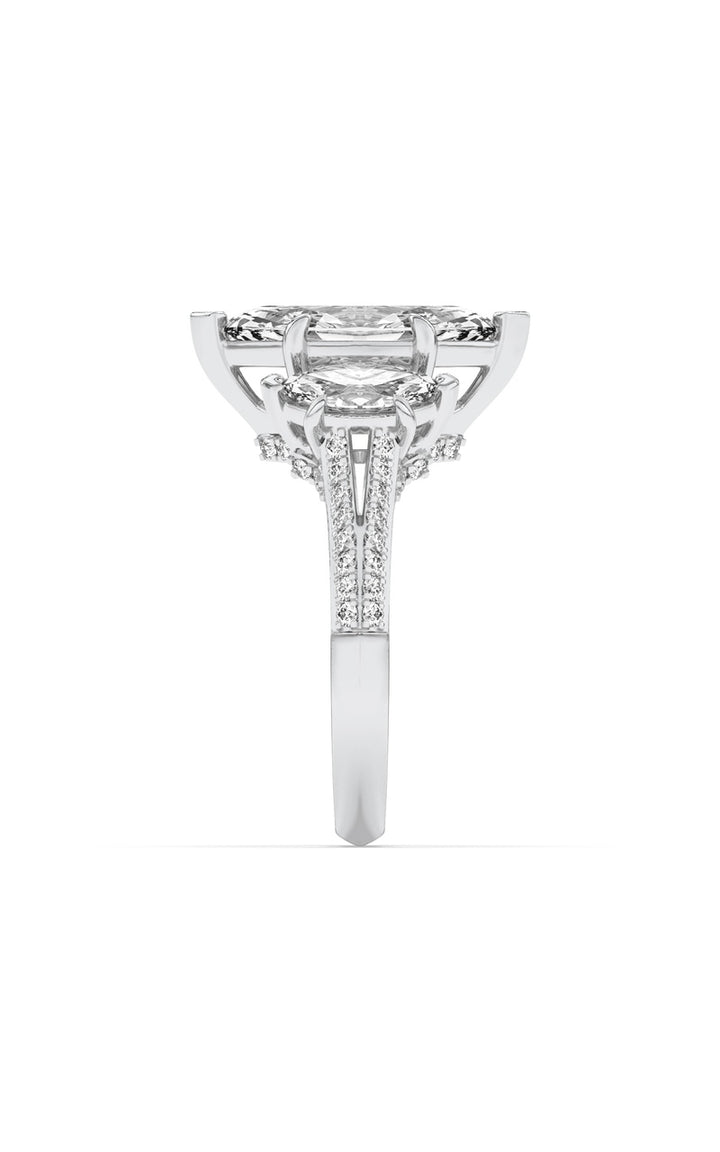 4Cttw Marquise Shaped Lab Grown Diamond (G/VS) Three Stone Accented Engagement Ring in 14K Gold