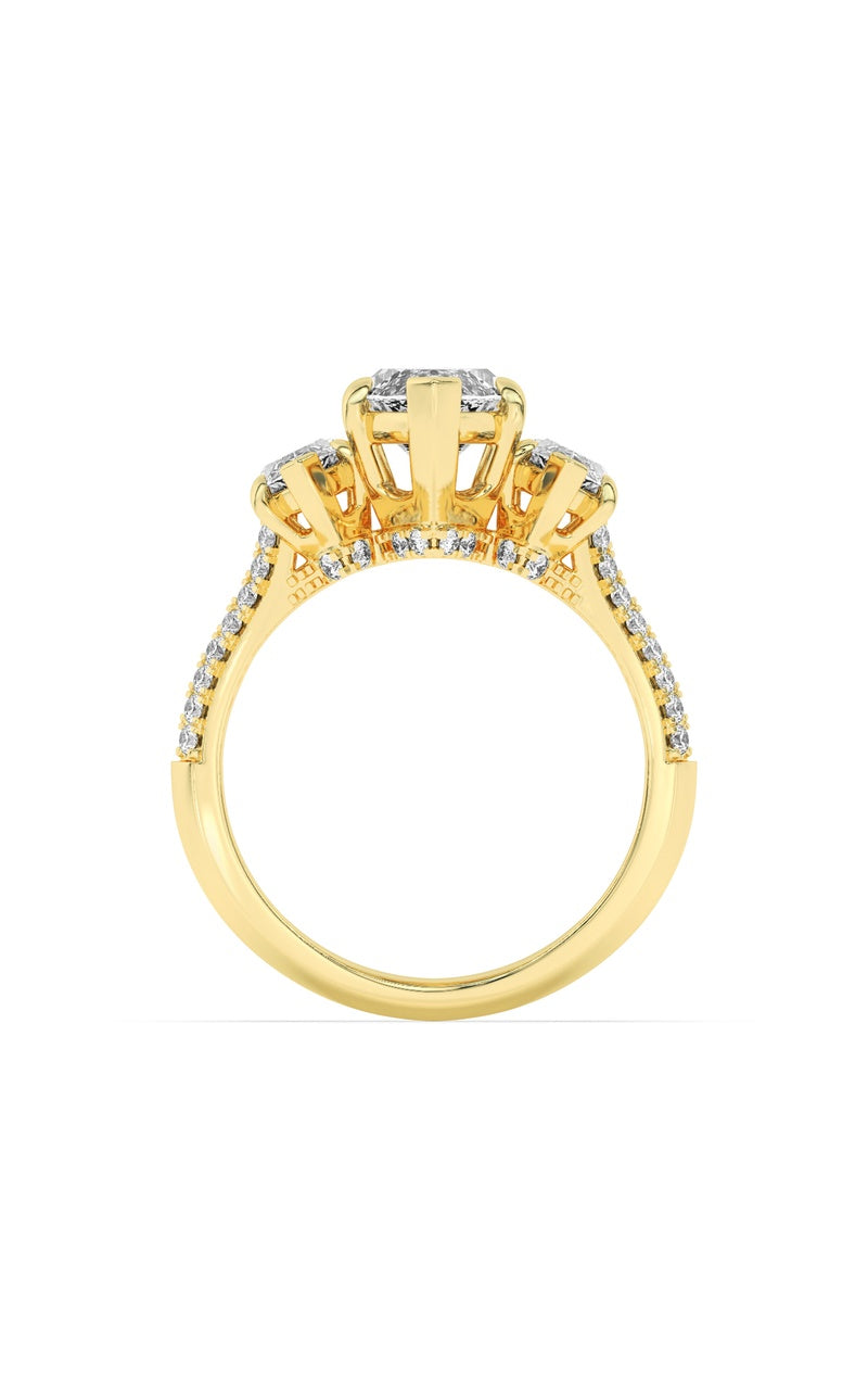 4Cttw Marquise Shaped Lab Grown Diamond (G/VS) Three Stone Accented Engagement Ring in 14K Gold