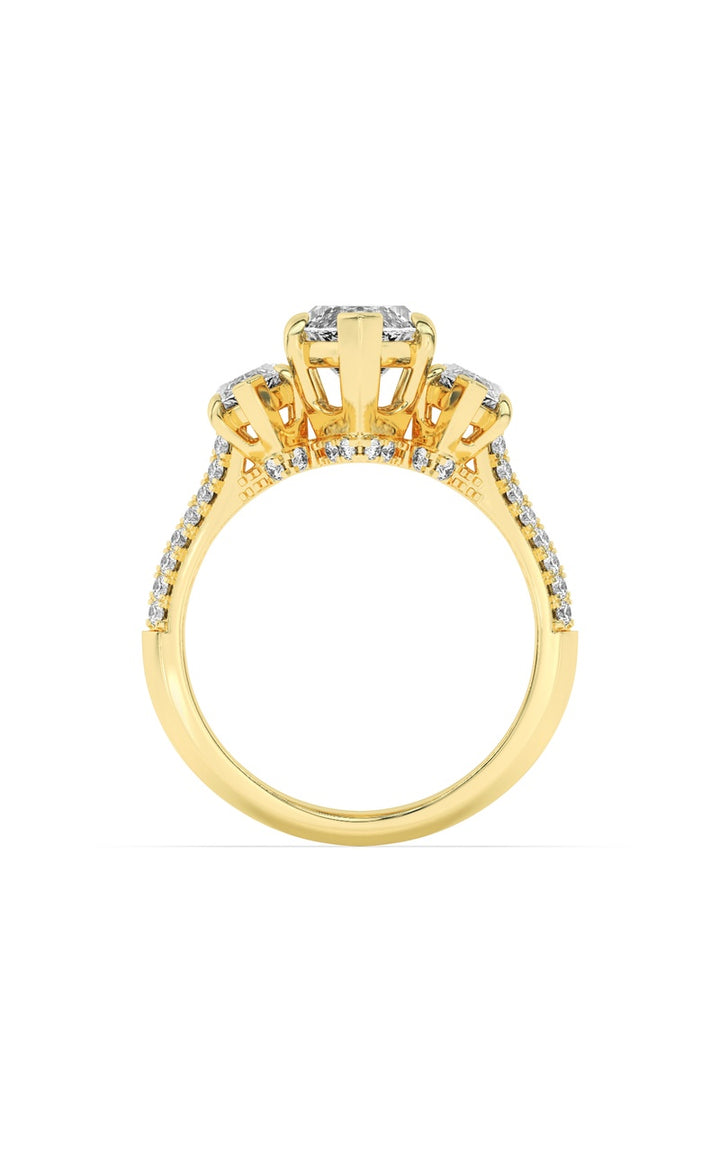 4CTW Marquise Shaped Lab Grown Diamond (G/VS) Three Stone Accented Engagement Ring in 14K Gold