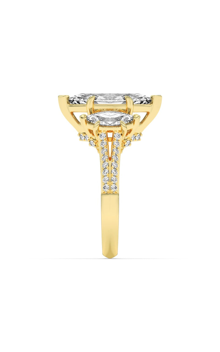 4Cttw Marquise Shaped Lab Grown Diamond (G/VS) Three Stone Accented Engagement Ring in 14K Gold