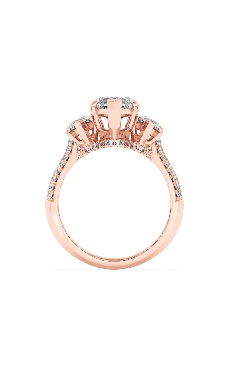 4Cttw Marquise Shaped Lab Grown Diamond (G/VS) Three Stone Accented Engagement Ring in 14K Gold