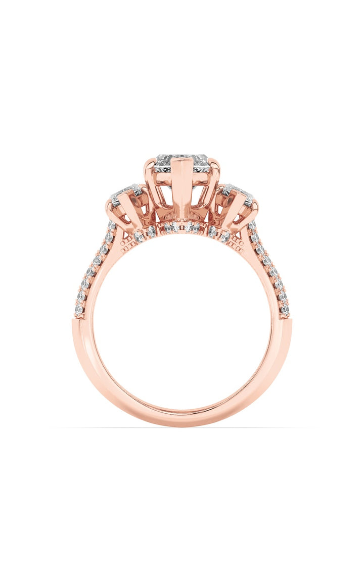 4Cttw Marquise Shaped Lab Grown Diamond (G/VS) Three Stone Accented Engagement Ring in 14K Gold