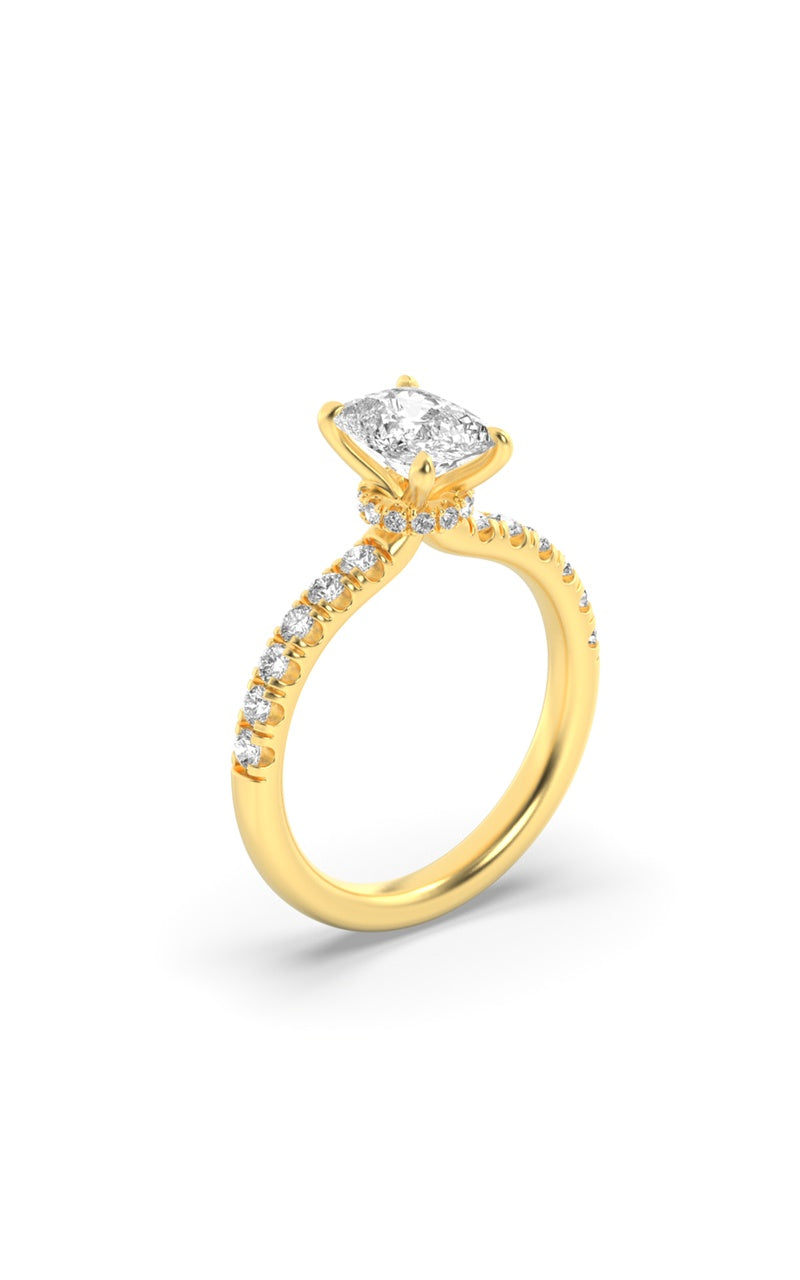 3CTW Elongated Cushion Shaped Lab Grown Diamond (F/VS) Classic Hidden Halo Accented Solitaire Engagement Ring in 14K Gold