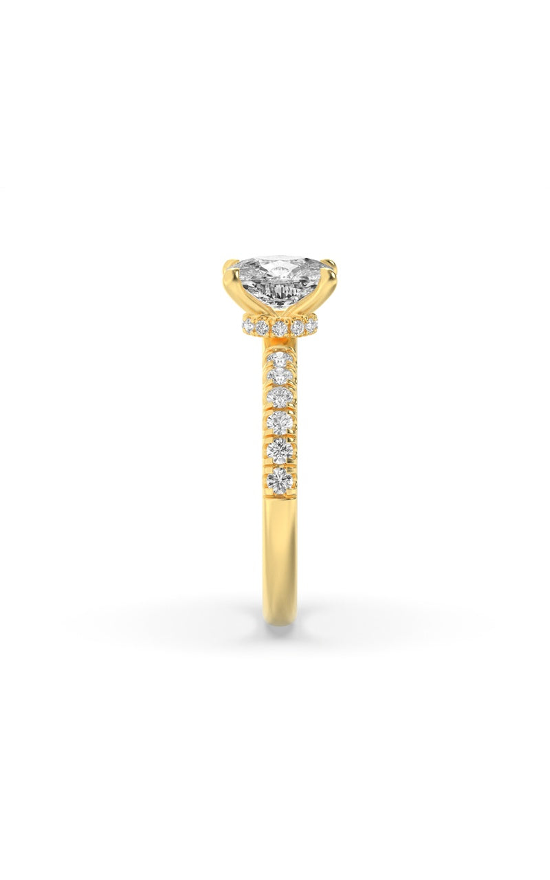 3Cttw Elongated Cushion Shaped Lab Grown Diamond (F/VS) Classic Hidden Halo Accented Solitaire Engagement Ring in 14K Gold