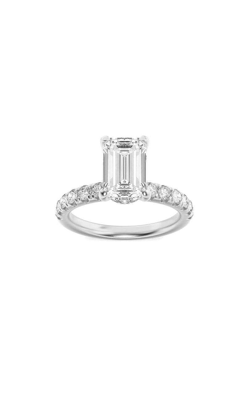 2Cttw Emerald Shaped Lab Grown Diamond (G/VS) Hidden Halo Accented Ring in 14K Gold