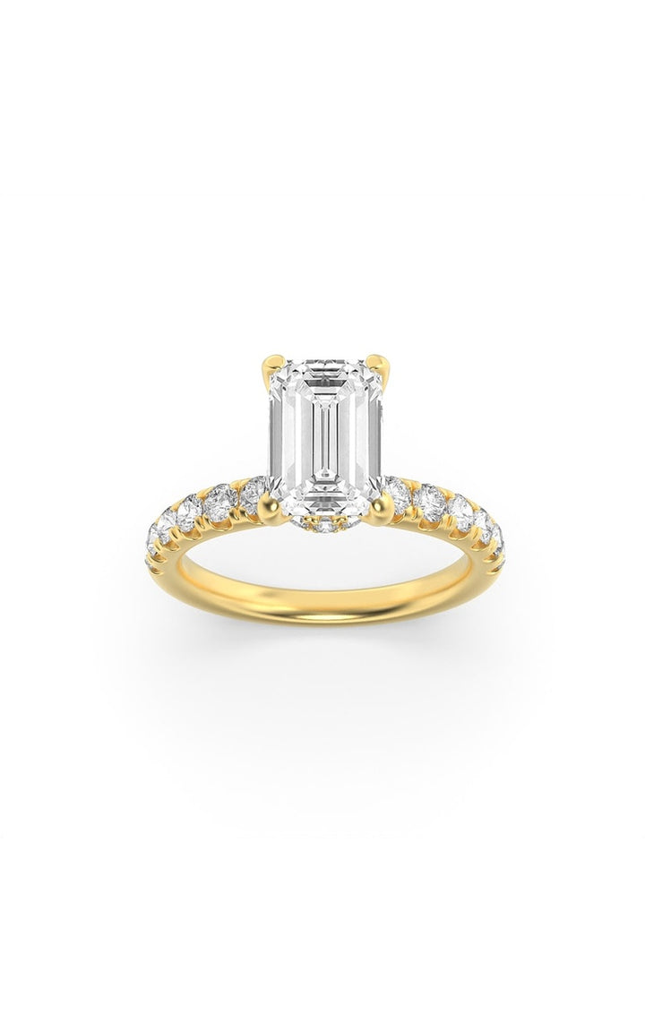 2Cttw Emerald Shaped Lab Grown Diamond (G/VS) Hidden Halo Accented Ring in 14K Gold