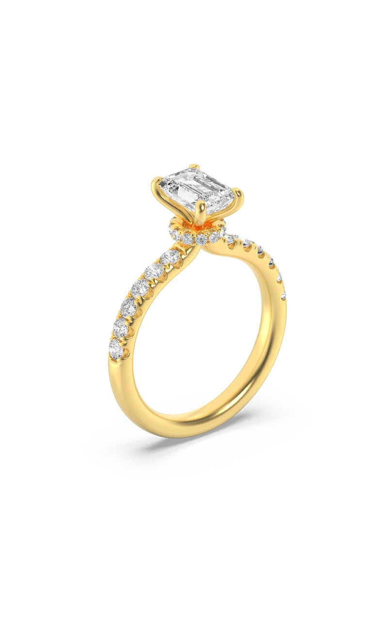2Cttw Emerald Shaped Lab Grown Diamond (G/VS) Hidden Halo Accented Ring in 14K Gold