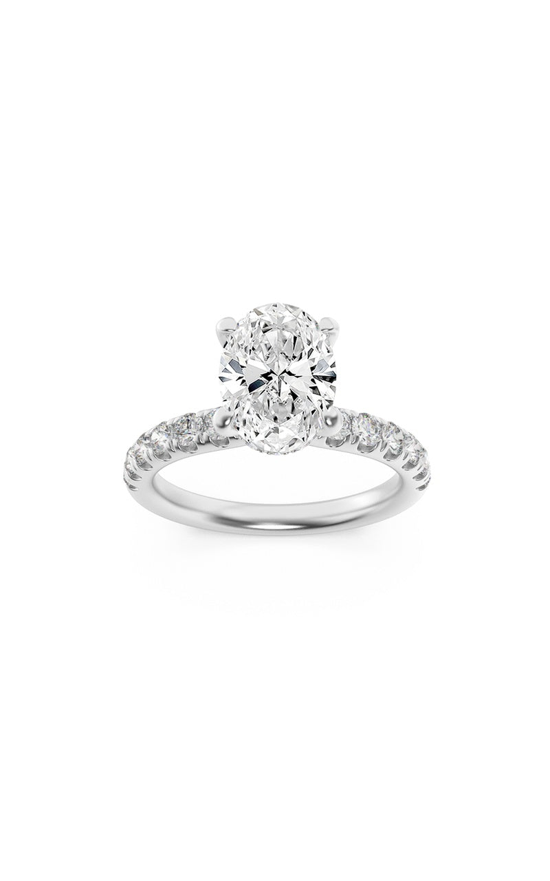 2CTW Oval Shaped Lab Grown Diamond (F/VS) Hidden Halo Accented Ring in 14K Gold