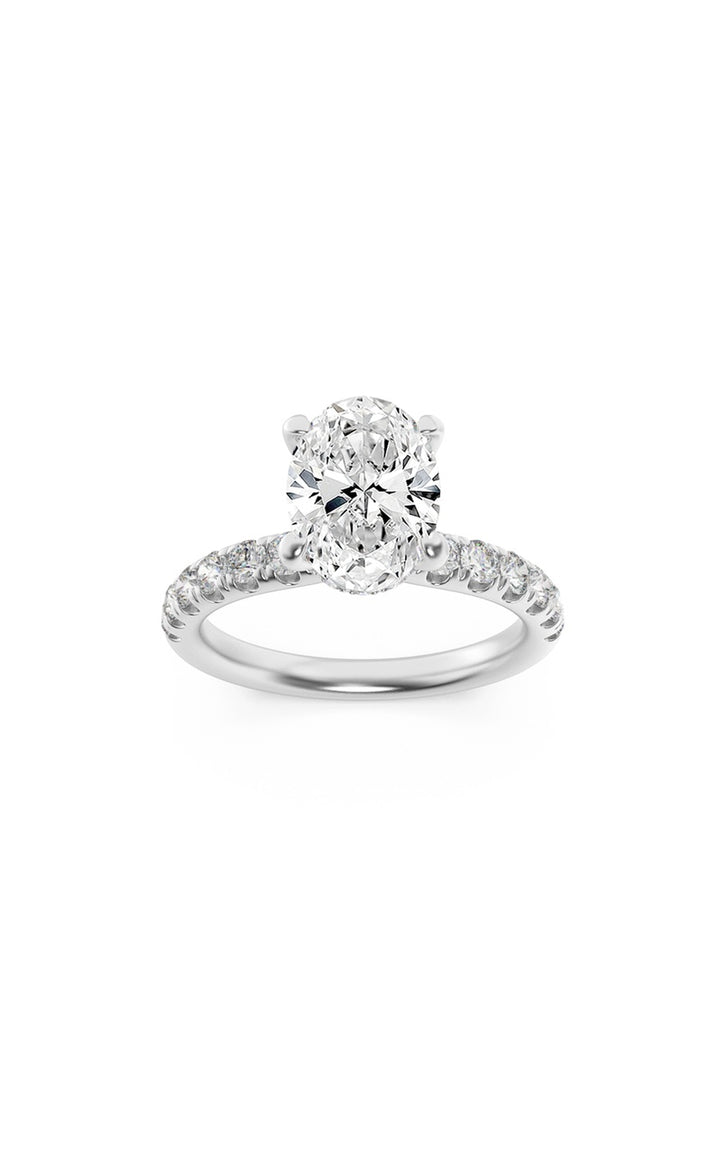 2CTW Oval Shaped Lab Grown Diamond (F/VS) Hidden Halo Accented Ring in 14K Gold