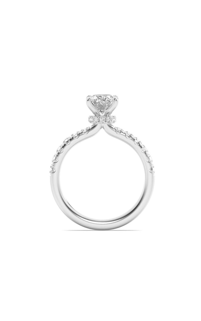 2CTW Oval Shaped Lab Grown Diamond (F/VS) Hidden Halo Accented Ring in 14K Gold