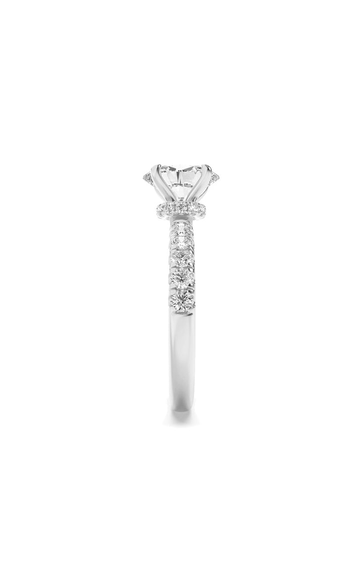 2CTW Oval Shaped Lab Grown Diamond (F/VS) Hidden Halo Accented Ring in 14K Gold