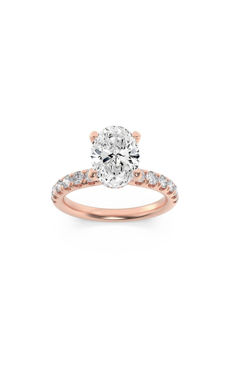 2CTW Oval Shaped Lab Grown Diamond (F/VS) Hidden Halo Accented Ring in 14K Gold