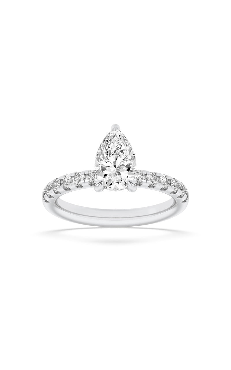 2Cttw Pear Shaped Lab Grown Diamond (F/VS) Hidden Halo Accented Ring in 14K Gold