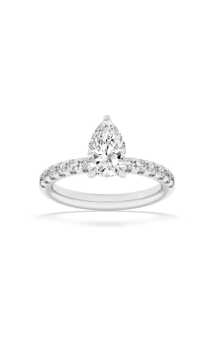 2Cttw Pear Shaped Lab Grown Diamond (F/VS) Hidden Halo Accented Ring in 14K Gold