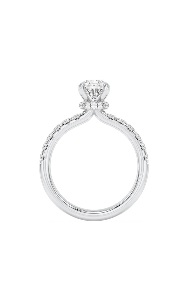 2Cttw Pear Shaped Lab Grown Diamond (F/VS) HiddenHalo Accented Ring in 14K Gold