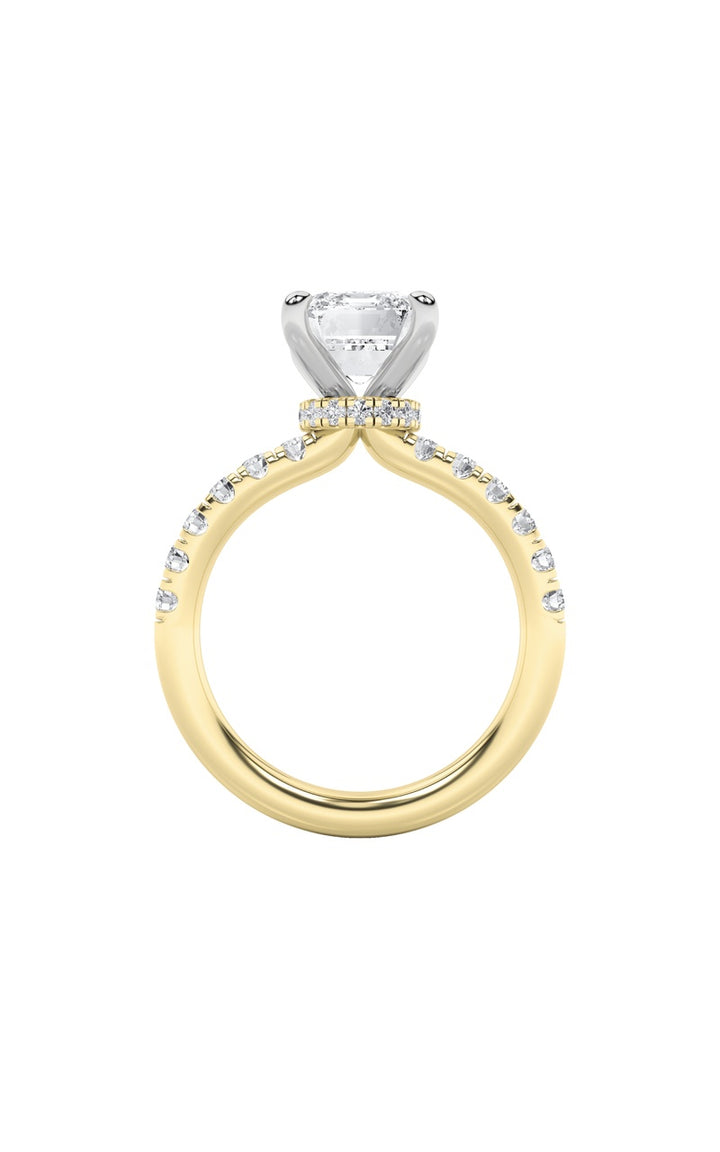 2Cttw Radiant Shaped Lab Grown Diamond (F/VS) Hidden Halo Accented Ring in 14K Gold