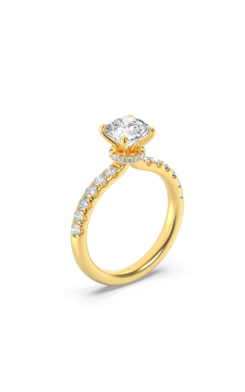 2.5CTW Round Shaped Lab Grown Diamond (F/VS) Hidden Halo Accented Ring in 14K Gold