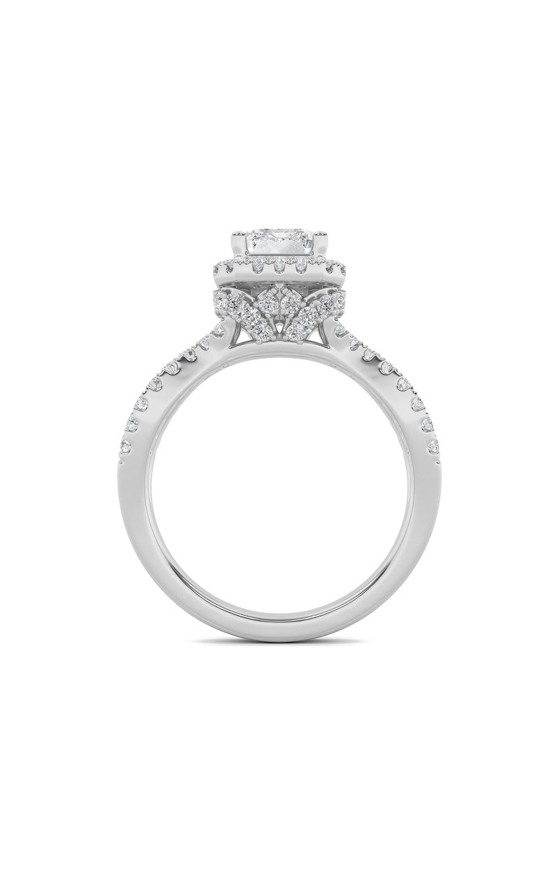 2Cttw Emerald Shaped Lab Grown Diamond (G/VS) Split Shank Halo Accented Engagement Ring in 14K Gold