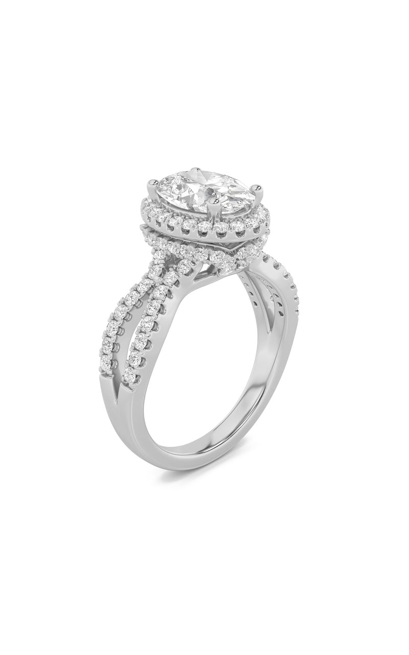 2Cttw Oval Shaped Lab Grown Diamond (F/VS) Split Shank Halo Accented Engagement Ring in 14K Gold