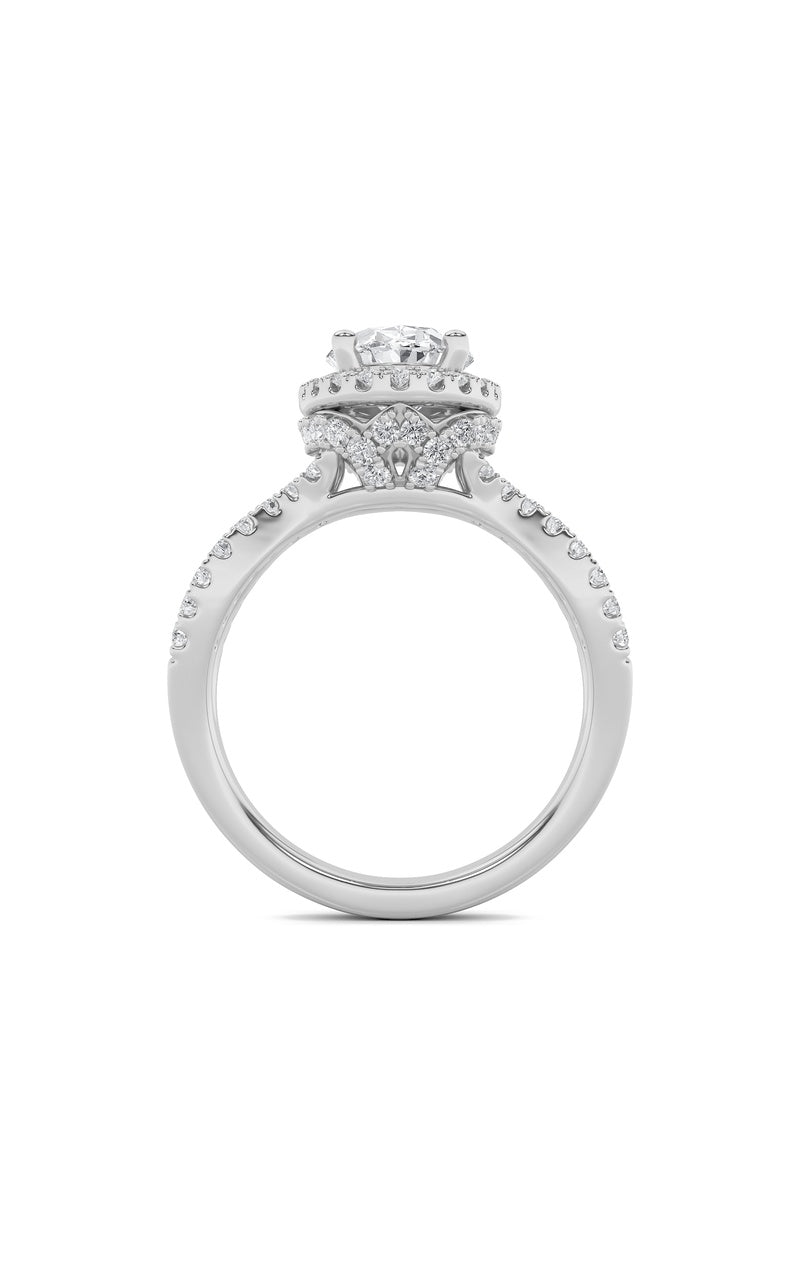 2CTW Oval Shaped Lab Grown Diamond (F/VS) Split Shank Halo Accented Engagement Ring in 14K Gold