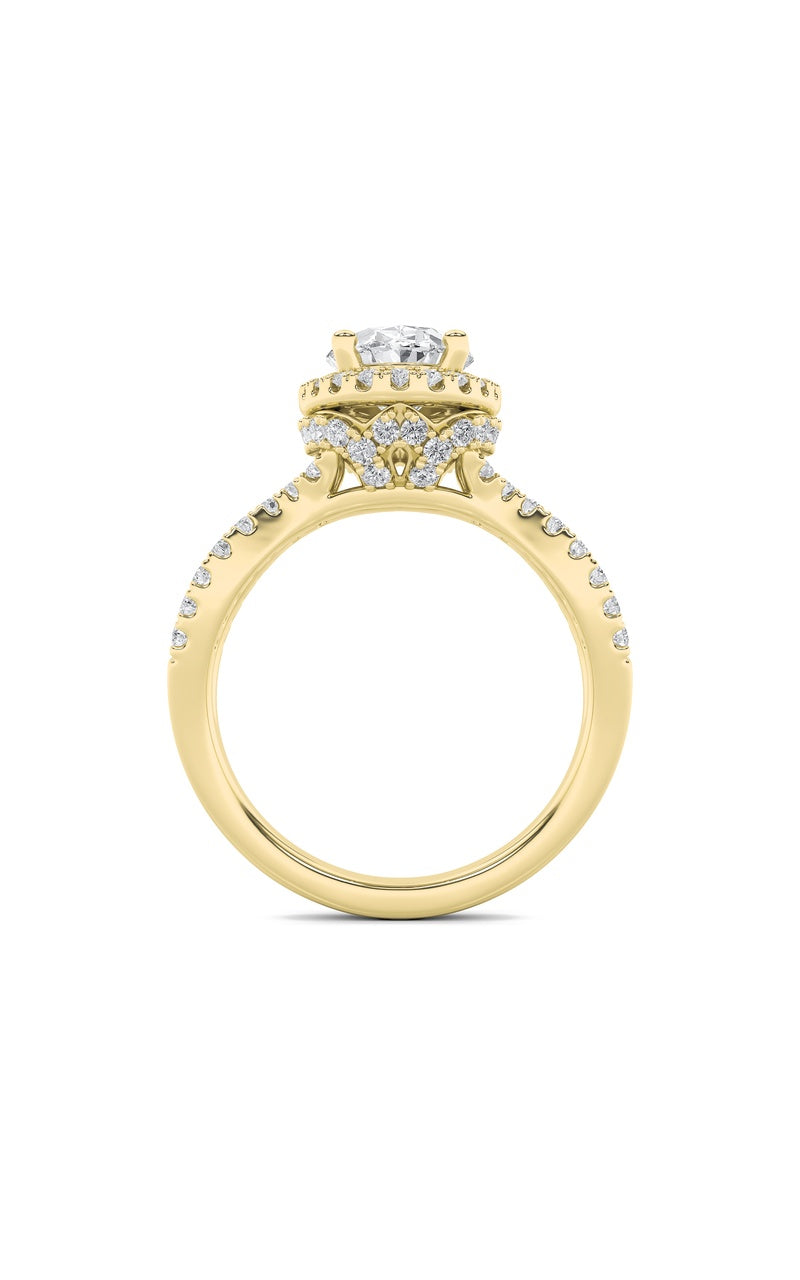 2Cttw Oval Shaped Lab Grown Diamond (F/VS) Split Shank Halo Accented Engagement Ring in 14K Gold