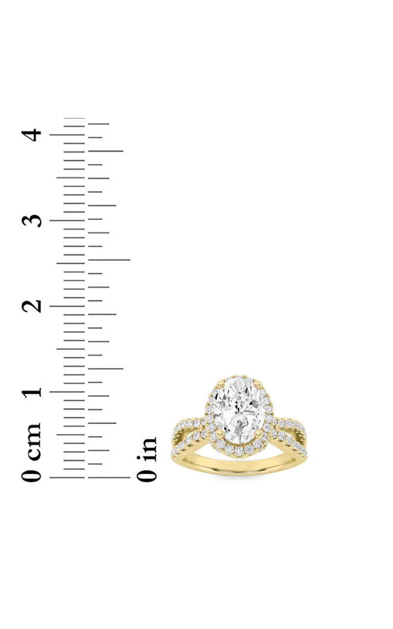 2Cttw Oval Shaped Lab Grown Diamond (F/VS) Split Shank Halo Accented Engagement Ring in 14K Gold