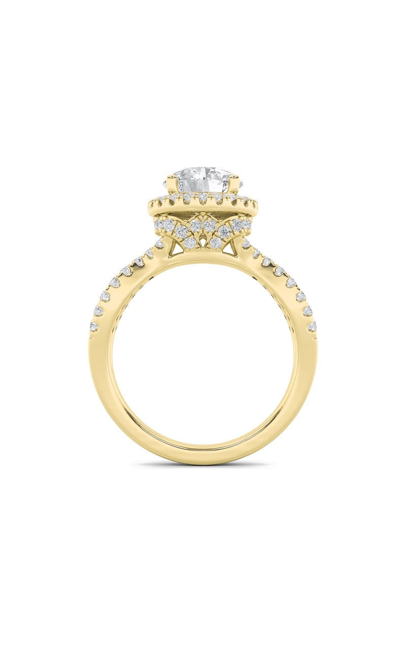 2Cttw Round Shaped Lab Grown Diamond (F/VS) Split Shank Halo Accented Engagement Ring in 14K Gold