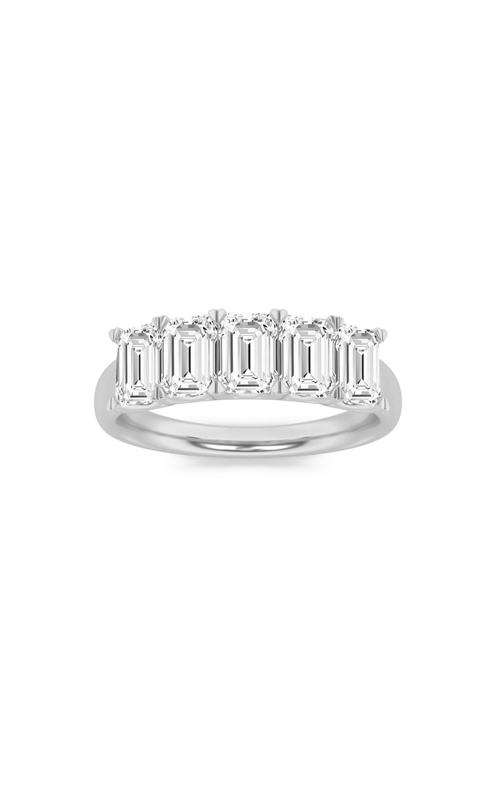 2CTW Emerald Shaped Lab Grown Diamond (F/VS) Five Stone Band Ring in 14K Gold