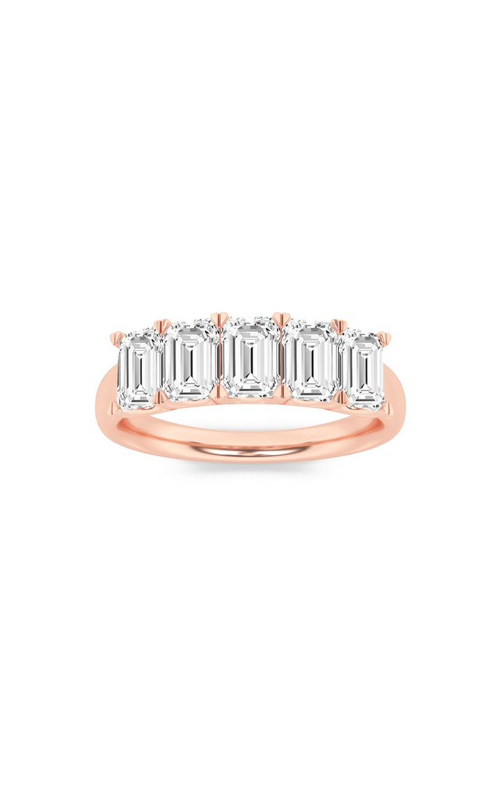 2Cttw Emerald Shaped Lab Grown Diamond (F/VS) Five Stone Band Ring in 14K Gold