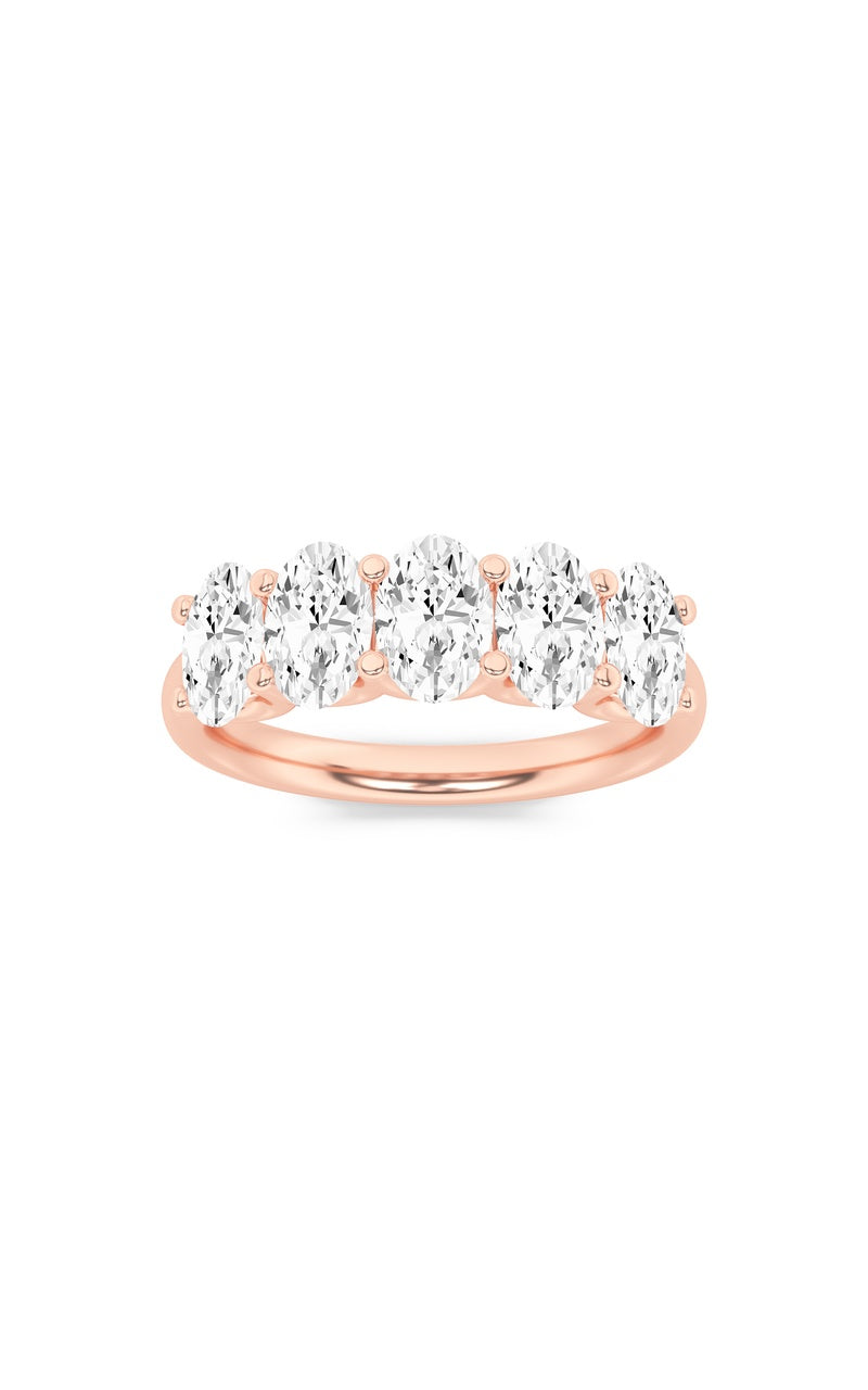 2Cttw Oval Shaped Lab Grown Diamond (F/VS) Five Stone Band Ring in 14K Gold
