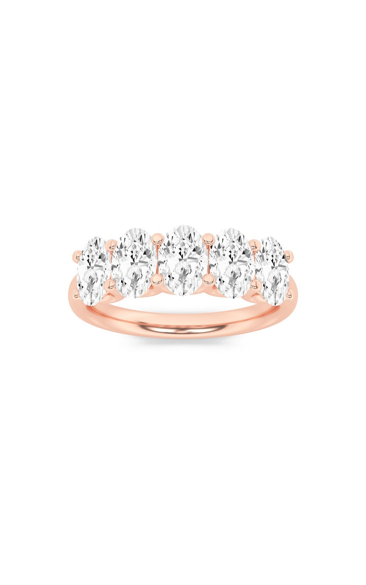 2Cttw Oval Shaped Lab Grown Diamond (F/VS) Five Stone Band Ring in 14K Gold