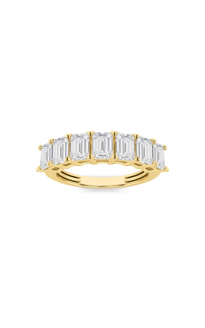 2Cttw Emerald Shaped Lab Grown Diamond (F/VVS) Seven Stone Band Ring in 14K Gold
