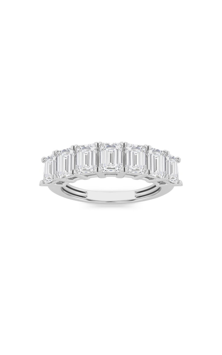 3CTW Emerald Shaped Lab Grown Diamond (F/VS) Seven Stone Band Ring in 14K Gold