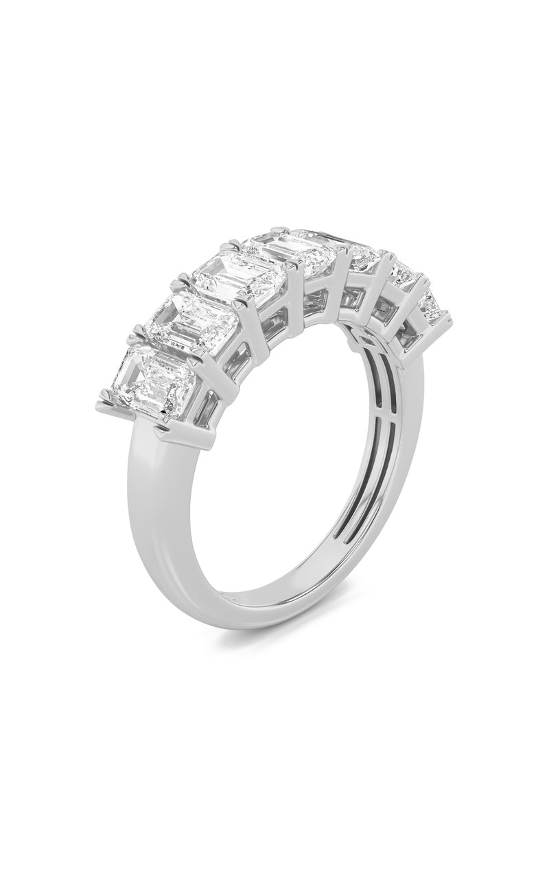 3Cttw Emerald Shaped Lab Grown Diamond (F/VS) Seven Stone Band Ring in 14K Gold
