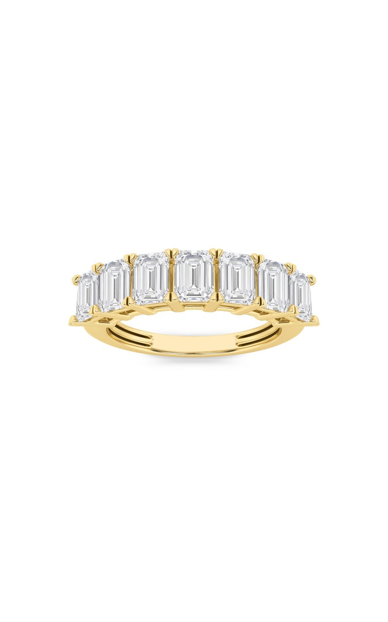 3Cttw Emerald Shaped Lab Grown Diamond (F/VS) Seven Stone Band Ring in 14K Gold