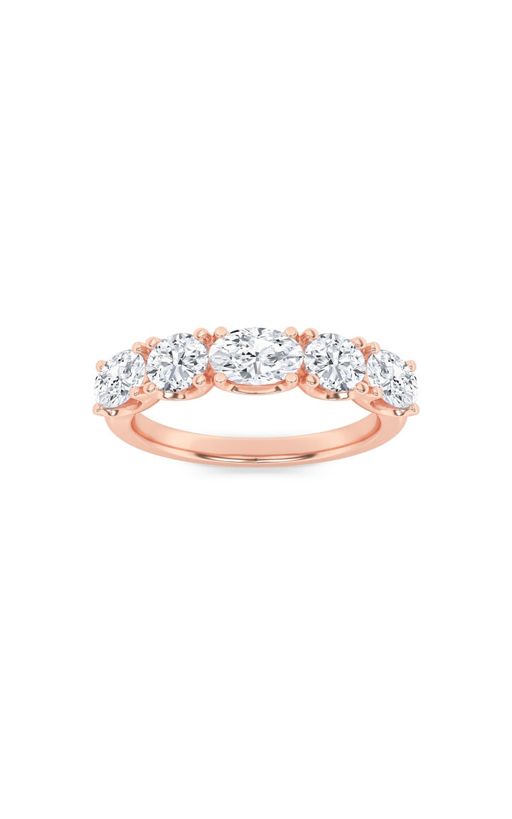 2Cttw Oval Shaped Lab Grown Diamond (F/VVS) Five Stone Band Ring in 14K Gold
