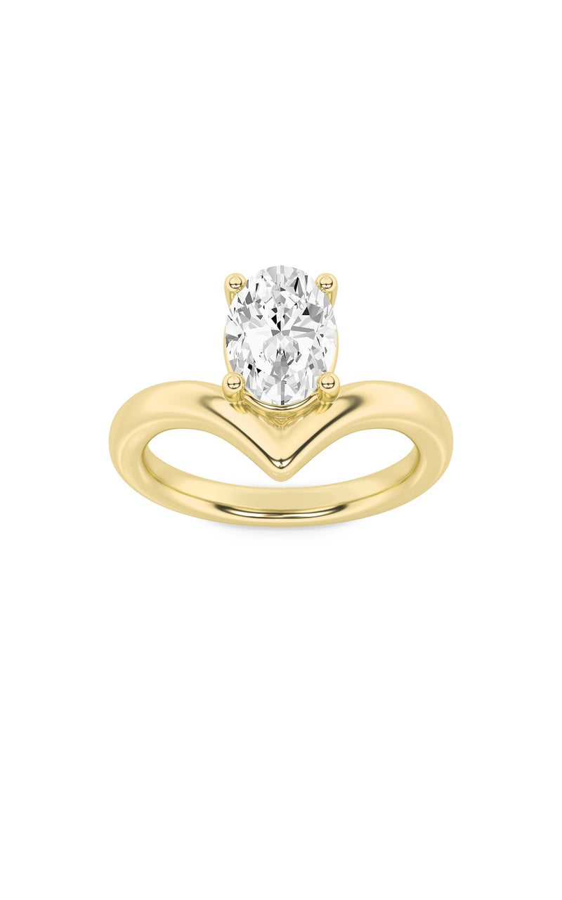 1.5CTW Oval Shaped Lab Grown Diamond (G/VS) Chevron Solitaire Engagement Ring in 14K Gold