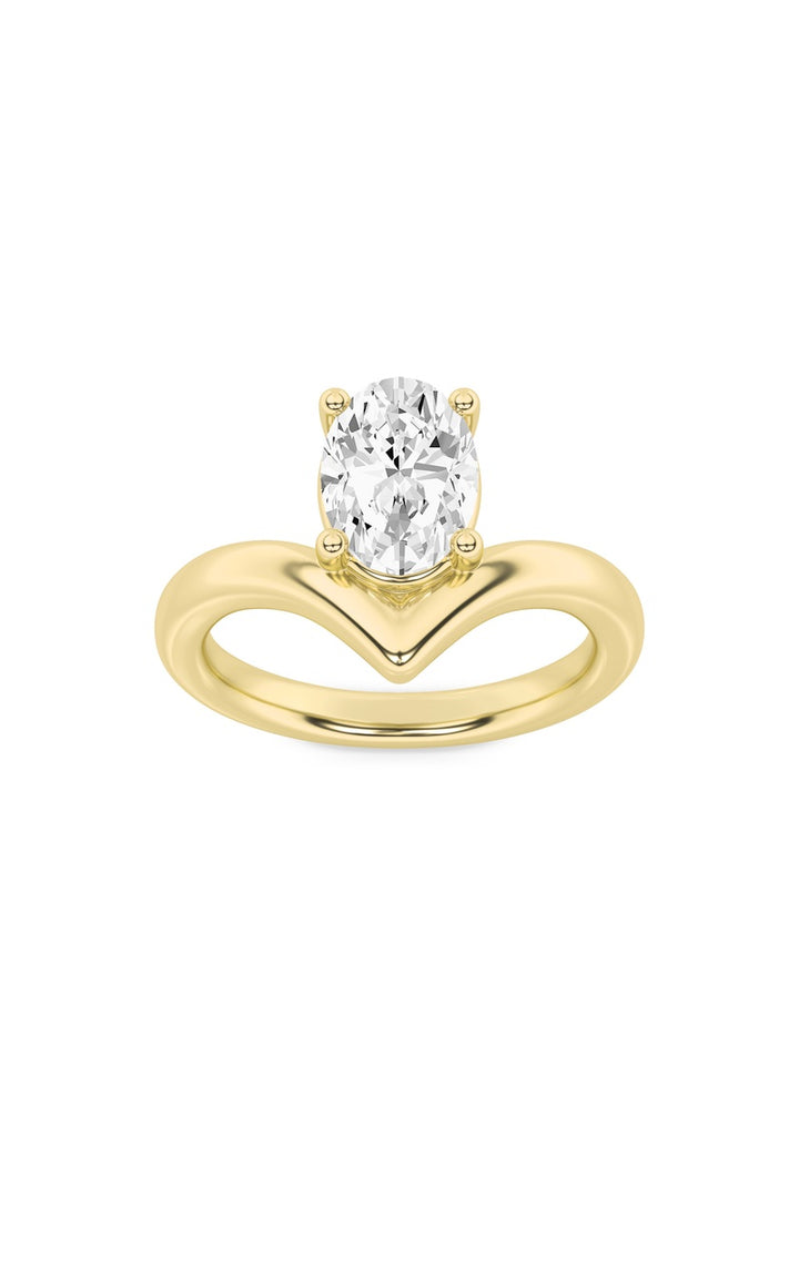 1.5CTW Oval Shaped Lab Grown Diamond (G/VS) Chevron Solitaire Engagement Ring in 14K Gold