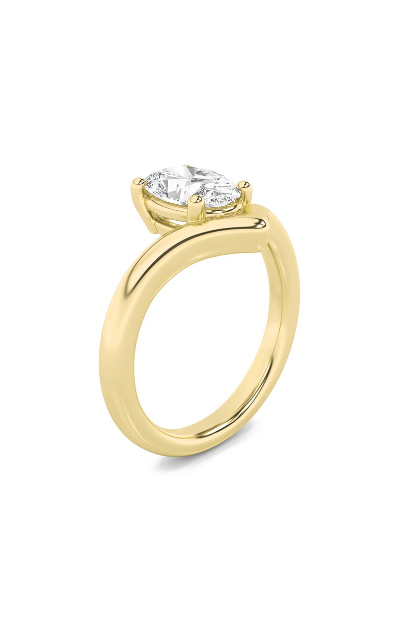 1.5Cttw Oval Shaped Lab Grown Diamond (G/VS) Chevron Solitaire Engagement Ring in 14K Gold