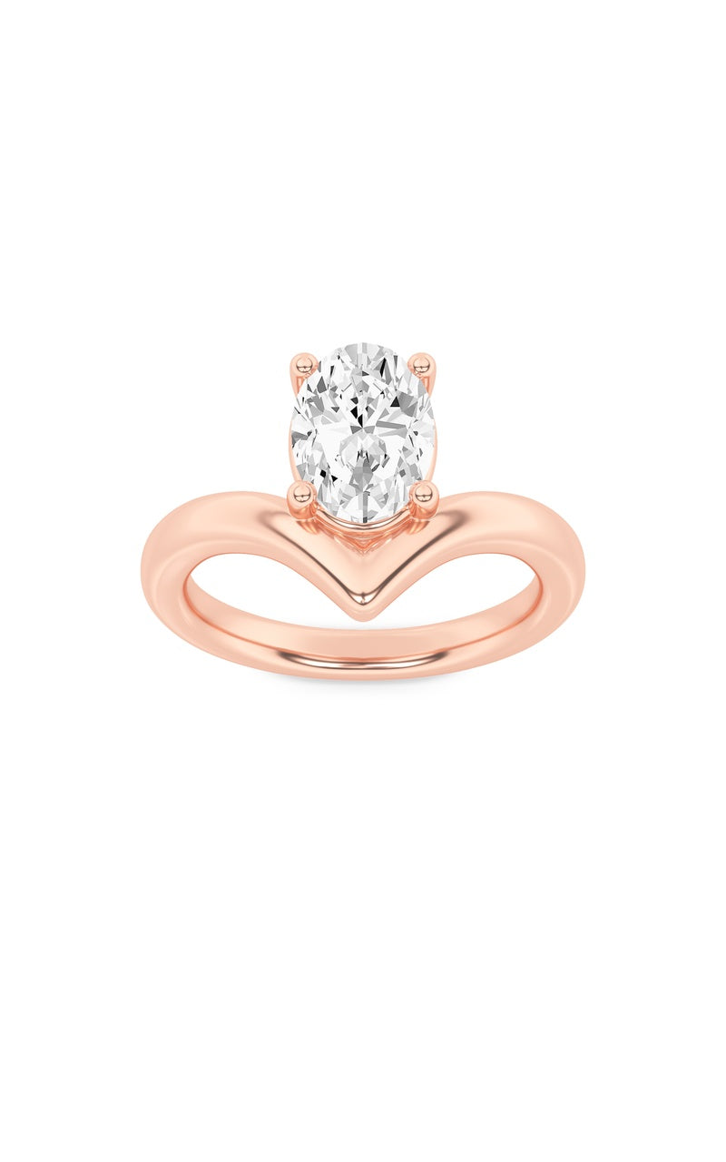 1.5Cttw Oval Shaped Lab Grown Diamond (G/VS) Chevron Solitaire Engagement Ring in 14K Gold