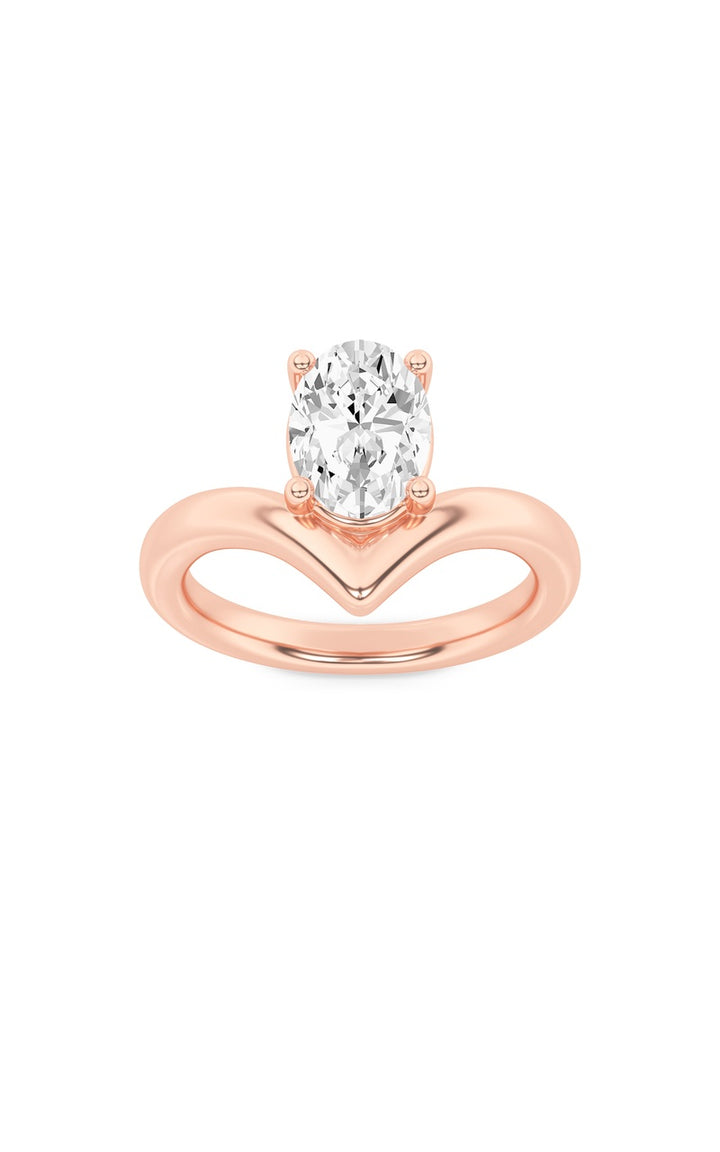 1.5Cttw Oval Shaped Lab Grown Diamond (G/VS) Chevron Solitaire Engagement Ring in 14K Gold
