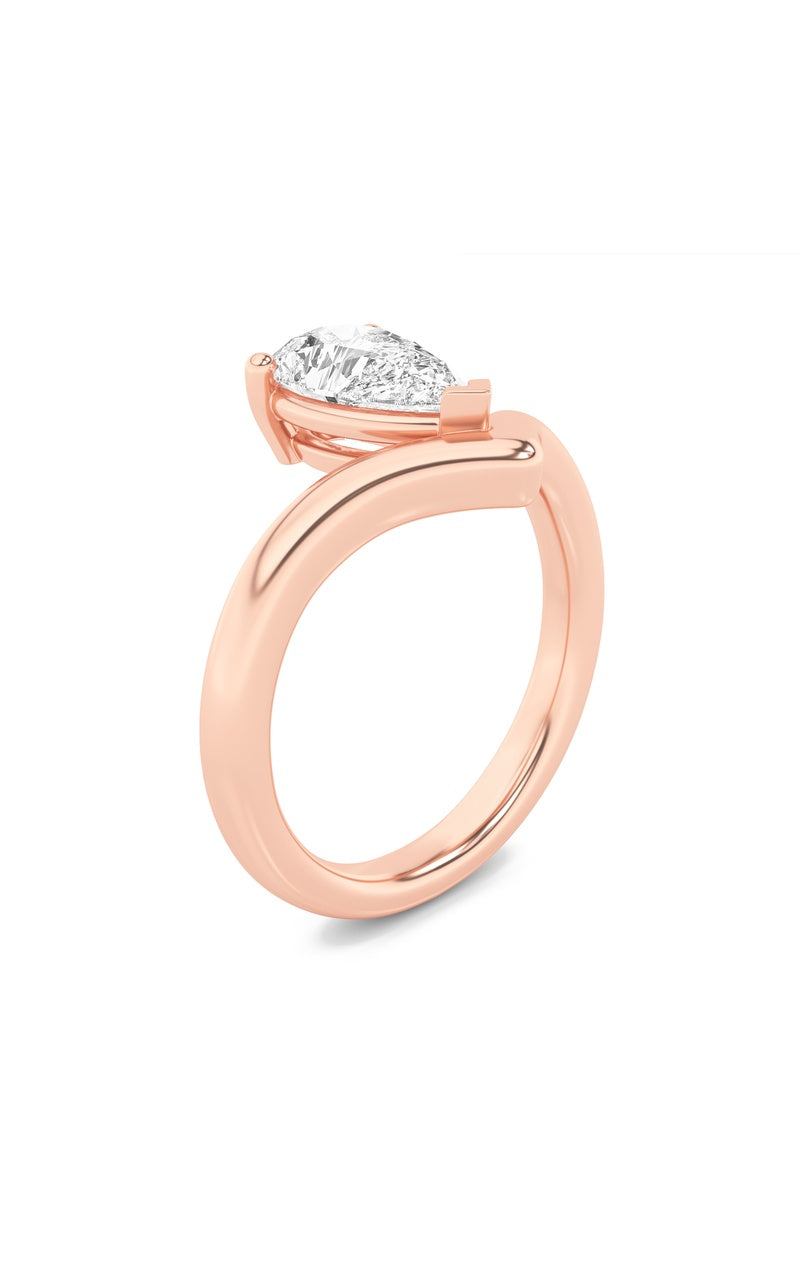 1.5Cttw Pear Shaped Lab Grown Diamond (F/VS) Chevron Solitaire Engagement Ring in 14K Gold