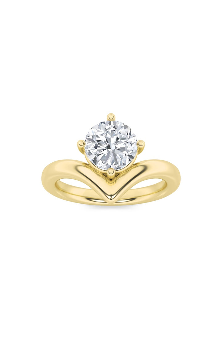 1.5Cttw Round Shaped Lab Grown Diamond (G/VS) Chevron Solitaire Engagement Ring in 14K Gold