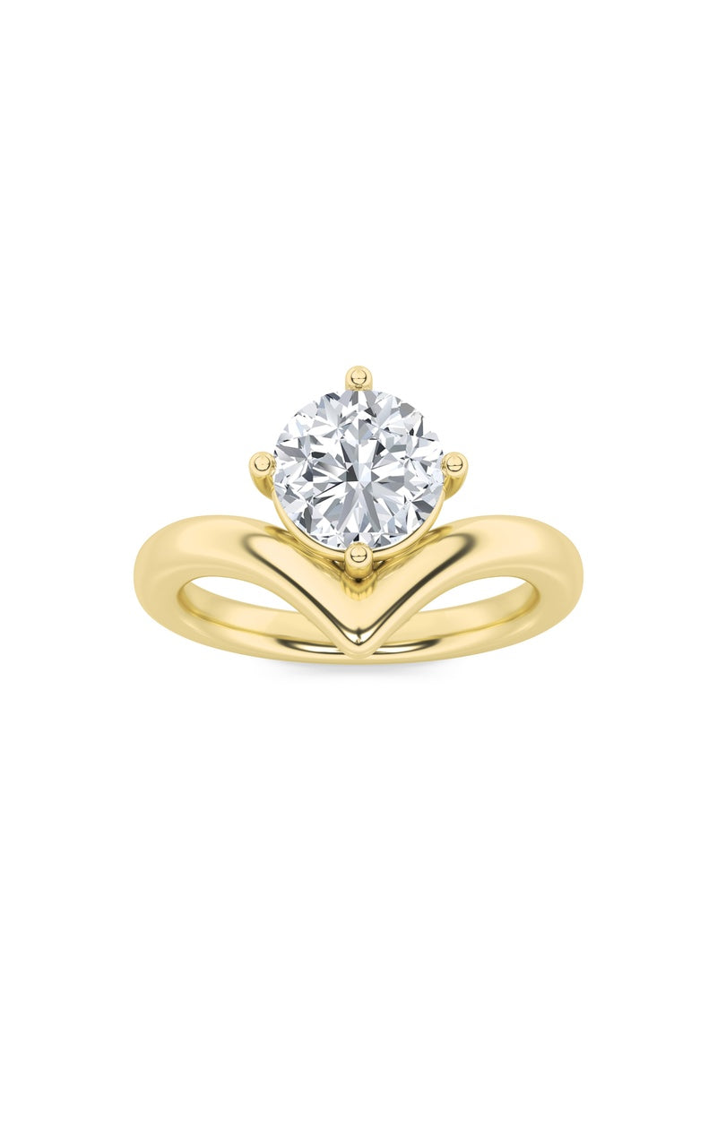 1.5Cttw Round Shaped Lab Grown Diamond (G/VS) Chevron Solitaire Engagement Ring in 14K Gold