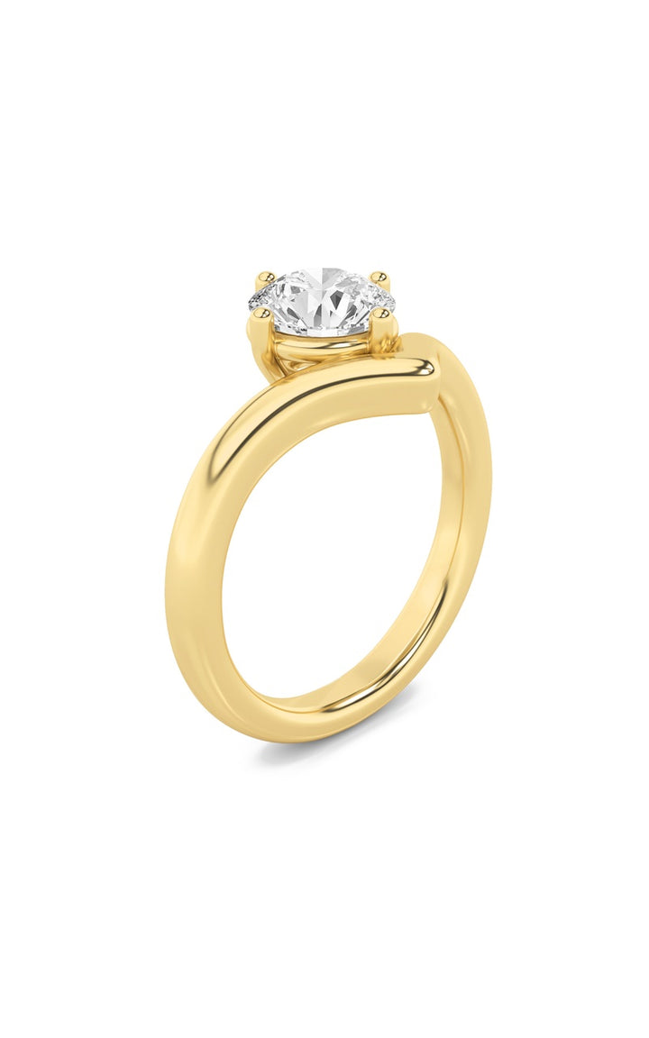 1.5Cttw Round Shaped Lab Grown Diamond (G/VS) Chevron Solitaire Engagement Ring in 14K Gold