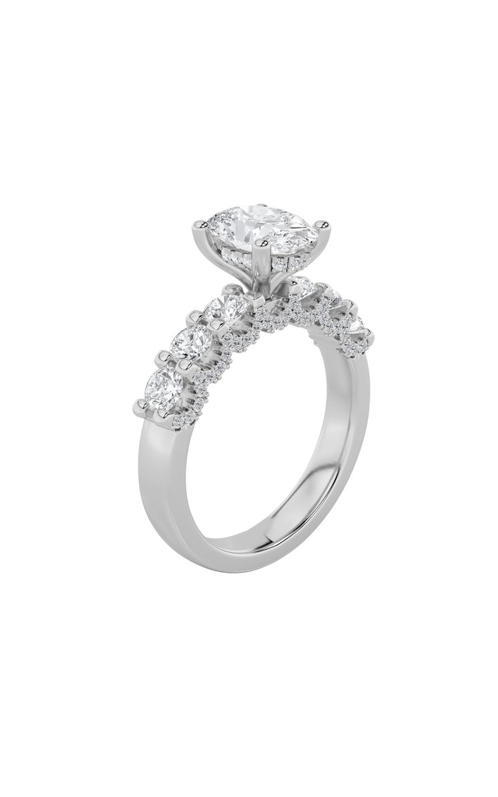 2.5Cttw Oval Shaped Lab Grown Diamond (G/VS) Accented Double Halo Set of Band and Ring in 14K Gold