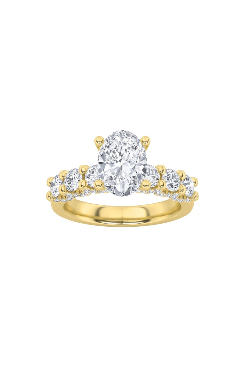2.5Cttw Oval Shaped Lab Grown Diamond (G/VS) Accented Double Halo Set of Band and Ring in 14K Gold