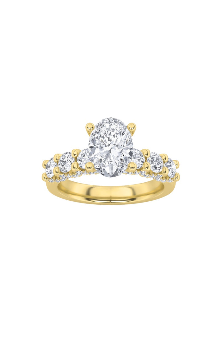 2.5Cttw Oval Shaped Lab Grown Diamond (G/VS) Accented Double Halo Set of Band and Ring in 14K Gold