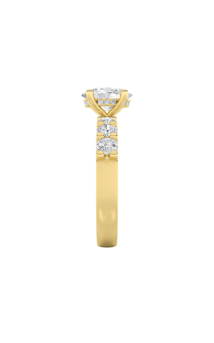 2.5Cttw Oval Shaped Lab Grown Diamond (G/VS) Accented Double Halo Set of Band and Ring in 14K Gold